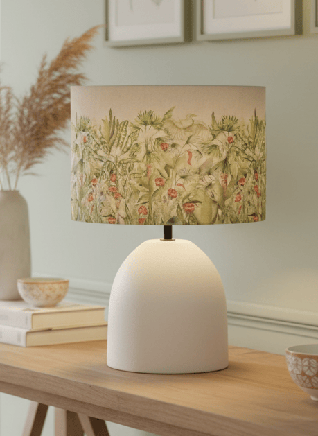 MANGROVE EVA HAND ROLLED SHADE & LARISSA BASE | MOSS | ECRU | COMPLETE CERAMIC TABLE LAMP by Voyage Maison