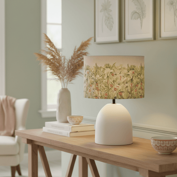 MANGROVE EVA HAND ROLLED SHADE & LARISSA BASE | MOSS | ECRU | COMPLETE CERAMIC TABLE LAMP by Voyage Maison