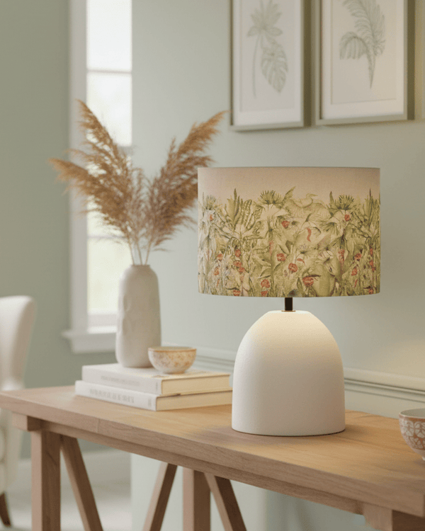 MANGROVE EVA HAND ROLLED SHADE & LARISSA BASE | MOSS | ECRU | COMPLETE CERAMIC TABLE LAMP by Voyage Maison