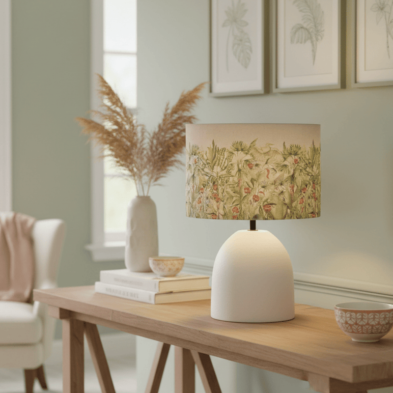MANGROVE EVA HAND ROLLED SHADE & LARISSA BASE | MOSS | ECRU | COMPLETE CERAMIC TABLE LAMP by Voyage Maison