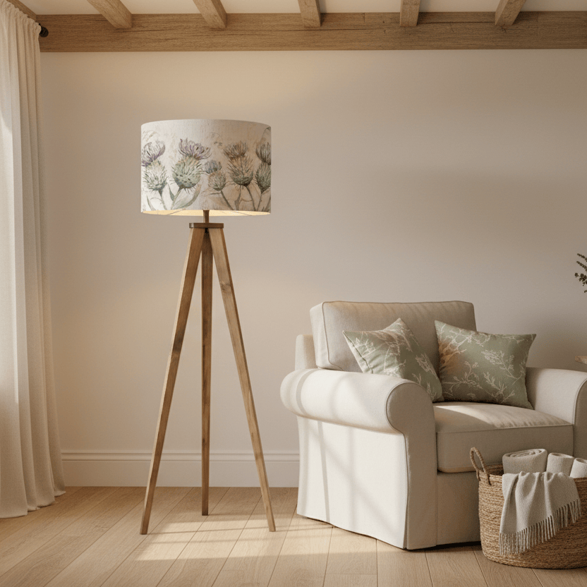 Voyage Maison (Riva Home) Voyage Maison Lamp Bundle Nut ARATUS TRIPOD FLOOR LAMP WITH THISTLE GLEN NATURAL SHADE by Voyage Maison