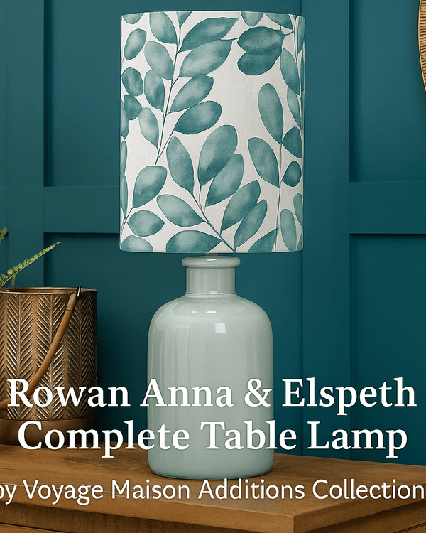 ROWAN ANNA & ELSPETH COMPLETE TABLE LAMP  Aqua / Duck Egg | Ceramic & Cotton  by Voyage Maison | Additions Collection