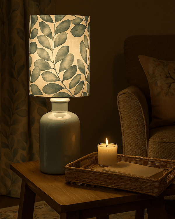 ROWAN ANNA & ELSPETH COMPLETE TABLE LAMP  Aqua / Duck Egg | Ceramic & Cotton  by Voyage Maison | Additions Collection