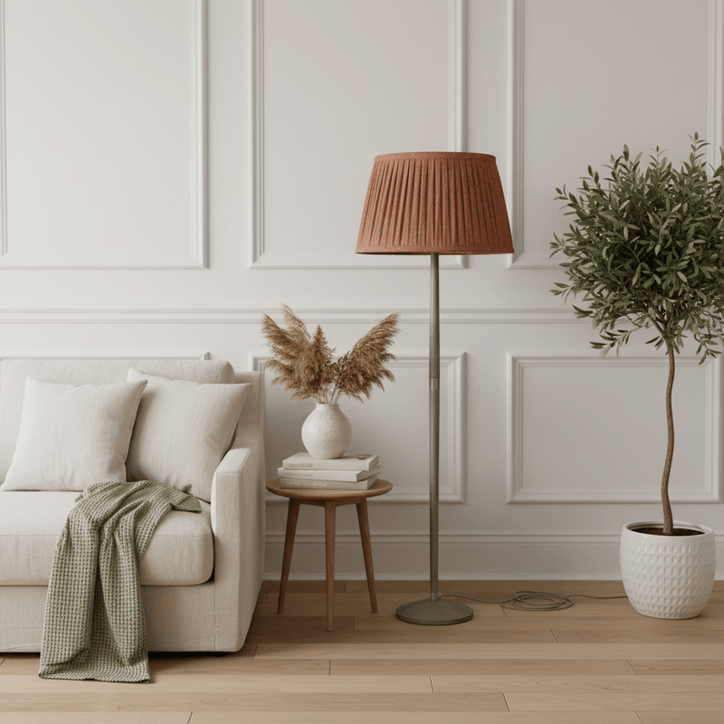 SOLENSIS FLOOR LAMP BASE GREY & 50CM RAJA PLEATED TAPERED LAMP SHADE BUNDLE by Voyage Maison