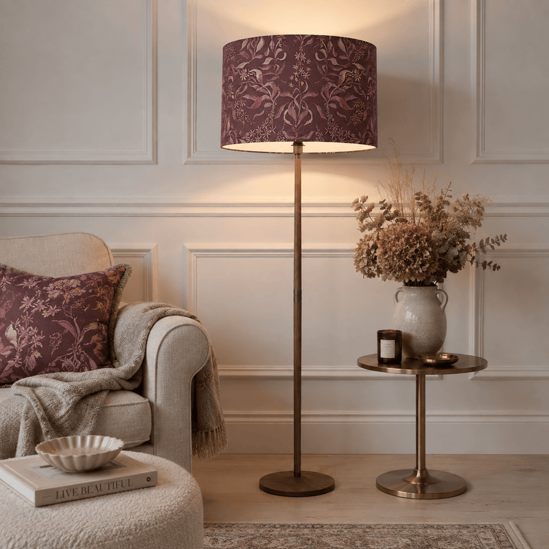 SOLENSIS FLOOR LAMP BASE WITH HETTIE EVA 50CM LAMP SHADE IN RUBY by Voyage Maison