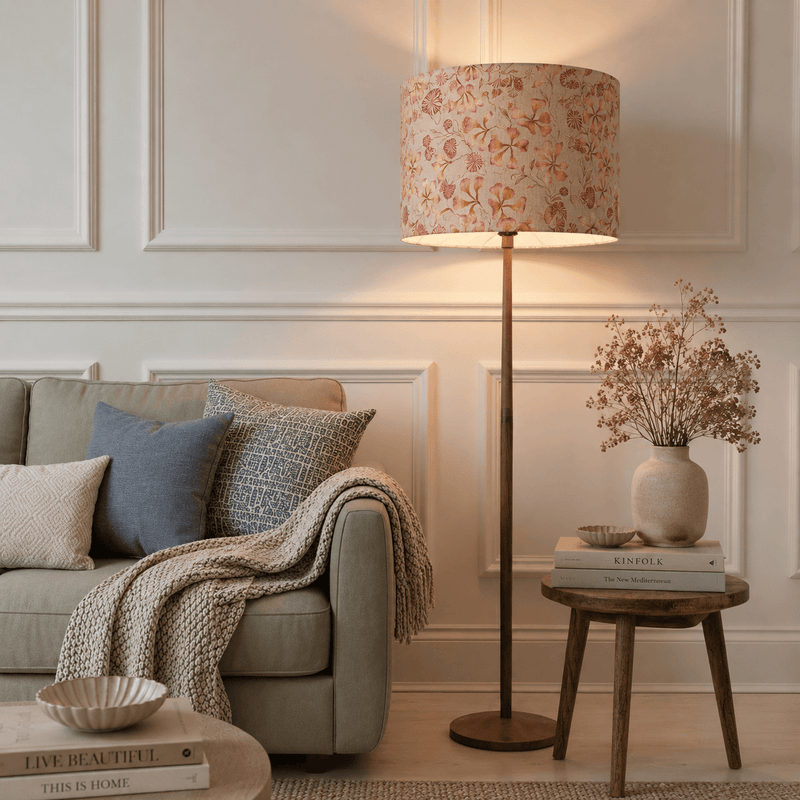 SOLENSIS FLOOR LAMP BASE WITH PHILIPA EVA 50CM LAMP SHADE IN PRIMROSE by Voyage Maison