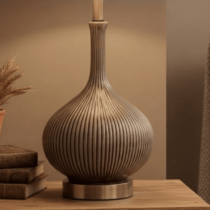 URSULA TABLE LAMP BASE SILVER STONE & ENCHANTED FOREST EVA LAMP SHADE BUNDLE by Voyage Maison