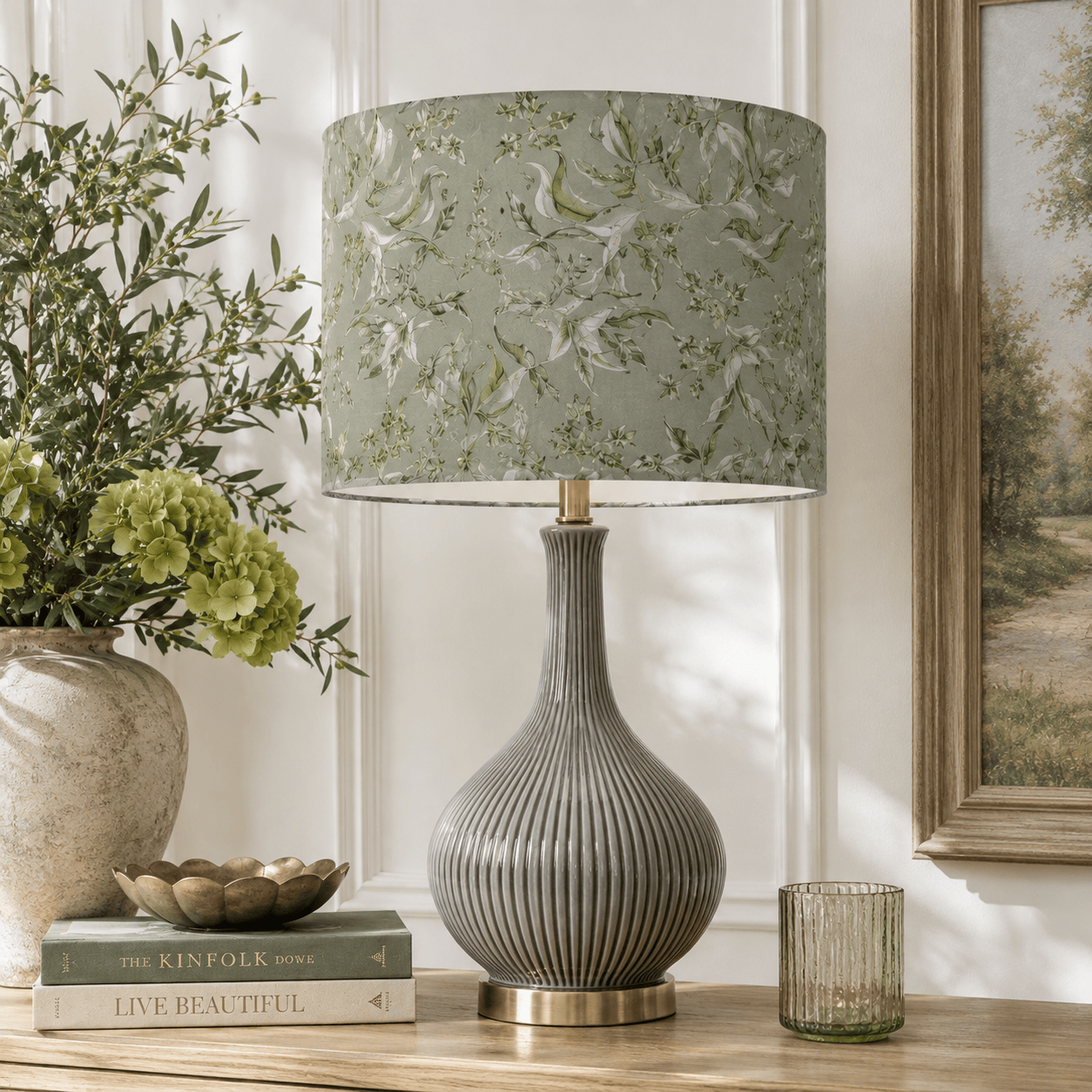 Voyage Maison (Riva Home) Voyage Maison Lamp Bundle URSULA TABLE LAMP BASE SILVER/STONE & HETTIE EVA 40CM PRINTED LAMP SHADE EDEN by Voyage Maison