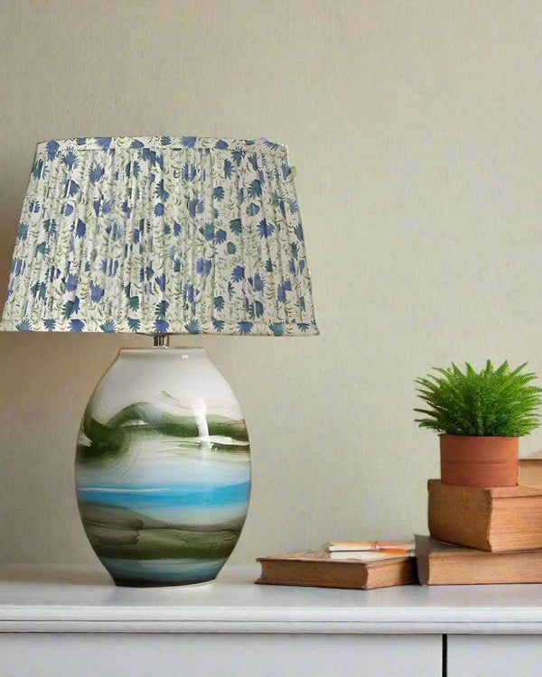 Voyage Maison Elai Pleated Tapered Printed Lamp Shade Denim & Juruena Lamp Base Bundle