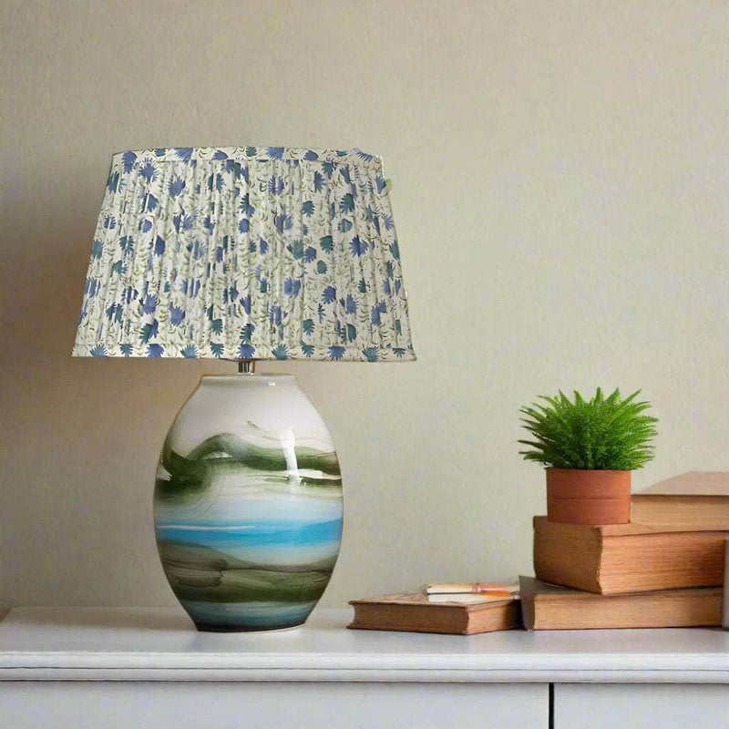 Voyage Maison Elai Pleated Tapered Printed Lamp Shade Denim & Juruena Lamp Base Bundle