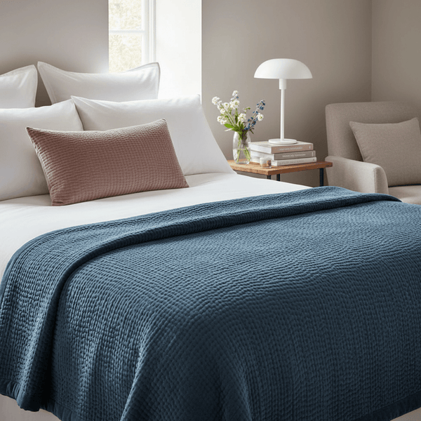HAZE VELVET QUILTED THROW BLUEBELL - 140X220CM by Voyage Maison