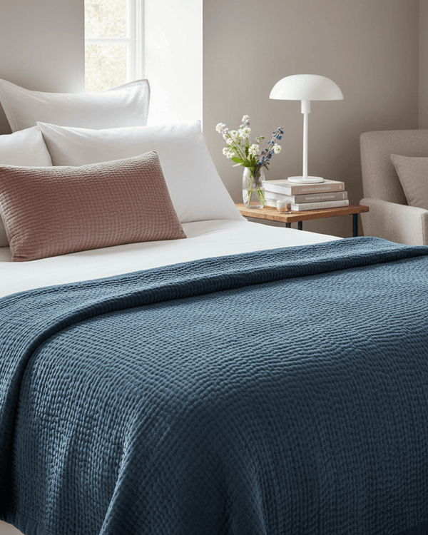 HAZE VELVET QUILTED THROW BLUEBELL - 140X220CM by Voyage Maison
