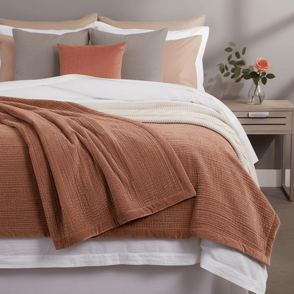 HAZE VELVET QUILTED THROW CORAL - 140X220CM by Voyage Maison