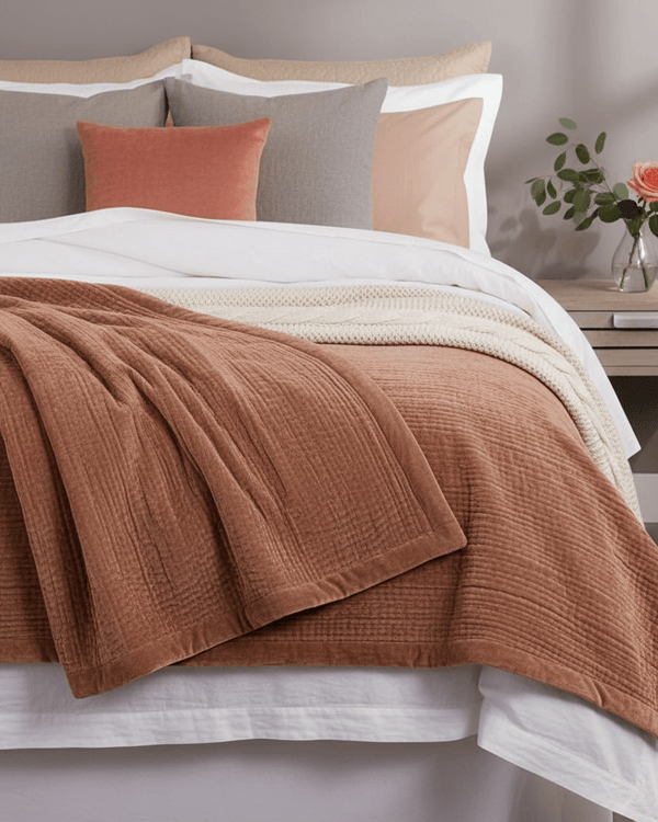 HAZE VELVET QUILTED THROW CORAL - 140X220CM by Voyage Maison