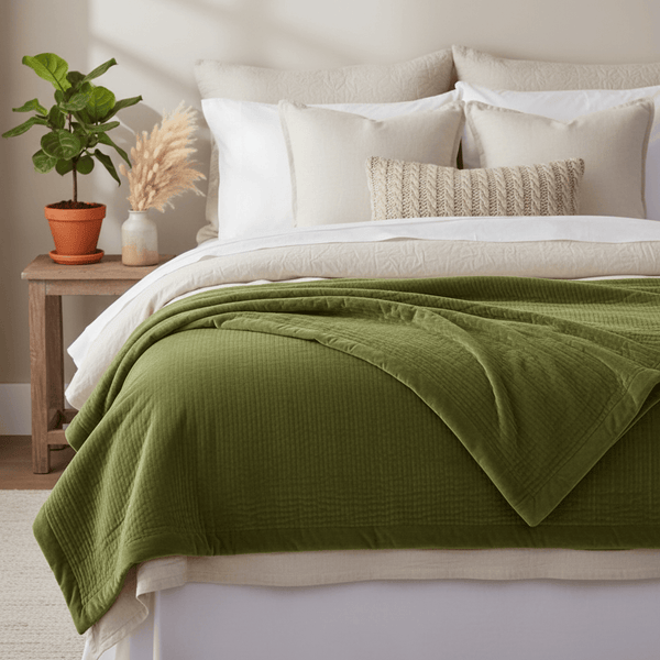 HAZE VELVET QUILTED THROW GRASS - 140X220CM by Voyage Maison
