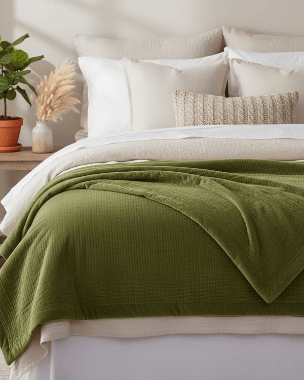 HAZE VELVET QUILTED THROW GRASS - 140X220CM by Voyage Maison