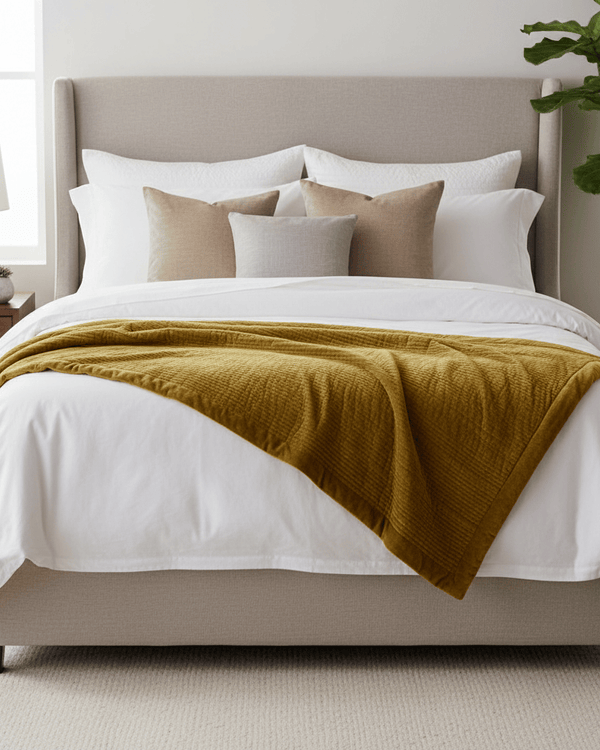 HAZE VELVET QUILTED THROW MUSTARD - 140X220CM by Voyage Maison