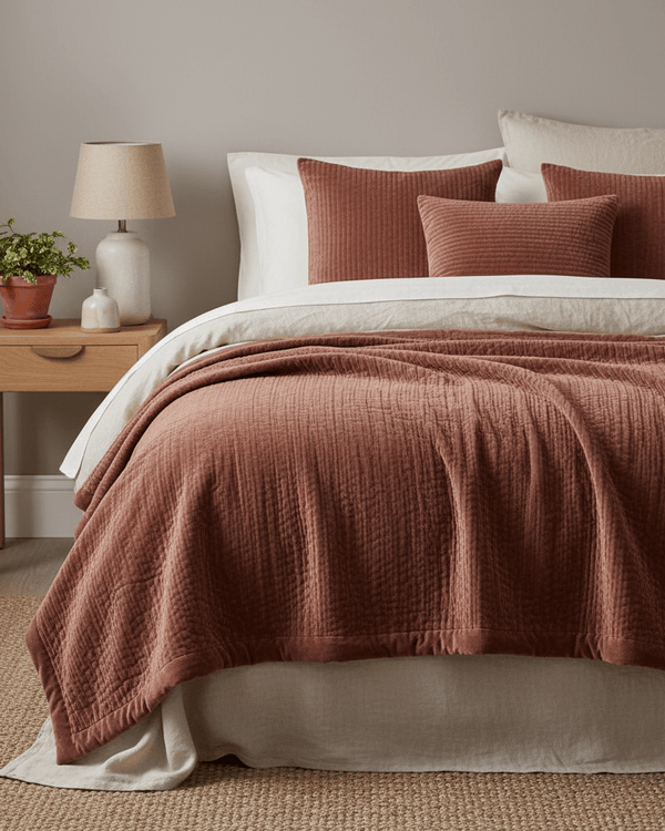 HAZE VELVET QUILTED THROW PERSIMMON - 140X220CM by Voyage Maison