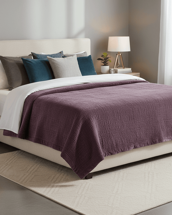 HAZE VELVET QUILTED THROW PLUM - 140X220CM by Voyage Maison