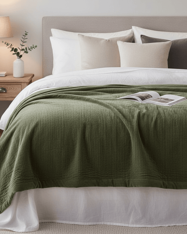 HAZE VELVET QUILTED THROW SAGE - 140X220CM by Voyage Maison