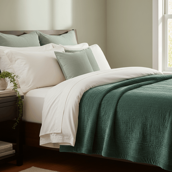 HAZE VELVET QUILTED THROW SEAFOAM -  by Voyage Maison