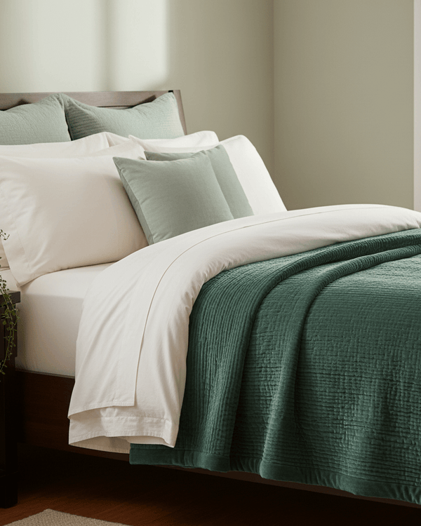 HAZE VELVET QUILTED THROW SEAFOAM -  by Voyage Maison
