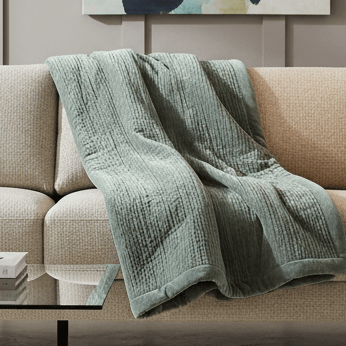 HAZE VELVET QUILTED THROW STEEL - 140X220CM by Voyage Maison