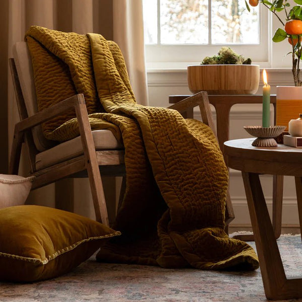 HAZE VELVET QUILTED THROW MUSTARD - 140X220CM by Voyage Maison