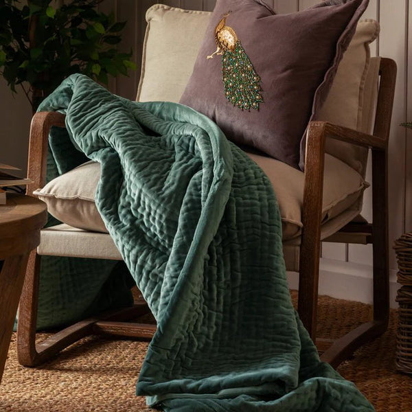 HAZE VELVET QUILTED THROW SEAFOAM -  by Voyage Maison