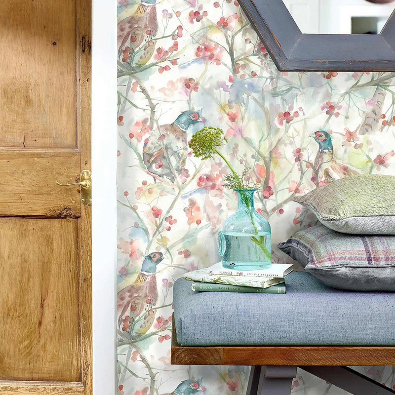 BLACKBERRY ROW 1.4M WIDE-WIDTH WALLPAPER CREAM by Voyage Maison