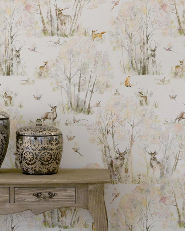 ENCHANTED FOREST 1.4M WIDE-WIDTH WALLPAPER LINEN  by Voyage Maison