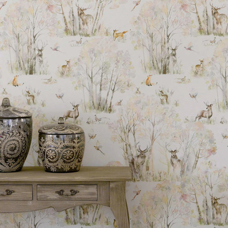 ENCHANTED FOREST 1.4M WIDE-WIDTH WALLPAPER LINEN  by Voyage Maison