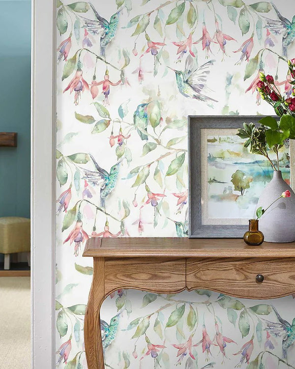 FUCHSIA FLIGHT 1.4M WIDE-WIDTH WALLPAPER CREAM by Voyage Maison