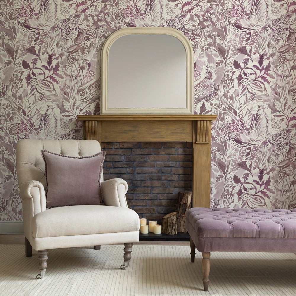 Voyage Maison Voyage Maison Wallpaper Animals Rothesay 1.4m Wide Width Wallpaper (By The Metre) in Damson