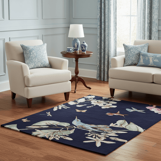 Wedgwood (Brink & Campman) Designer Rugs 120 centimetres by 180 centimetres (approx. 3 foot 11 inches by 5 foot 11 inches) / Navy WEDGWOOD HUMMINGBIRD AREA RUG  by Brink & Campman