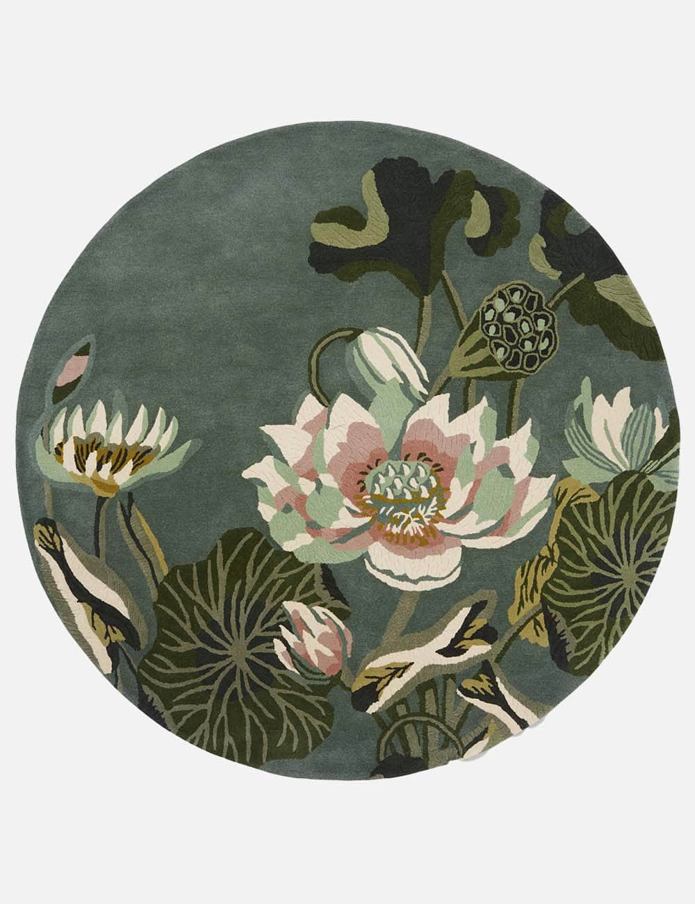 Wedgwood (Brink & Campman) Designer Rugs ROUND 150cm / Midnight Pond Wedgwood Waterlily Pure New Wool Rug (available in 2 colours) by Brink & Campman