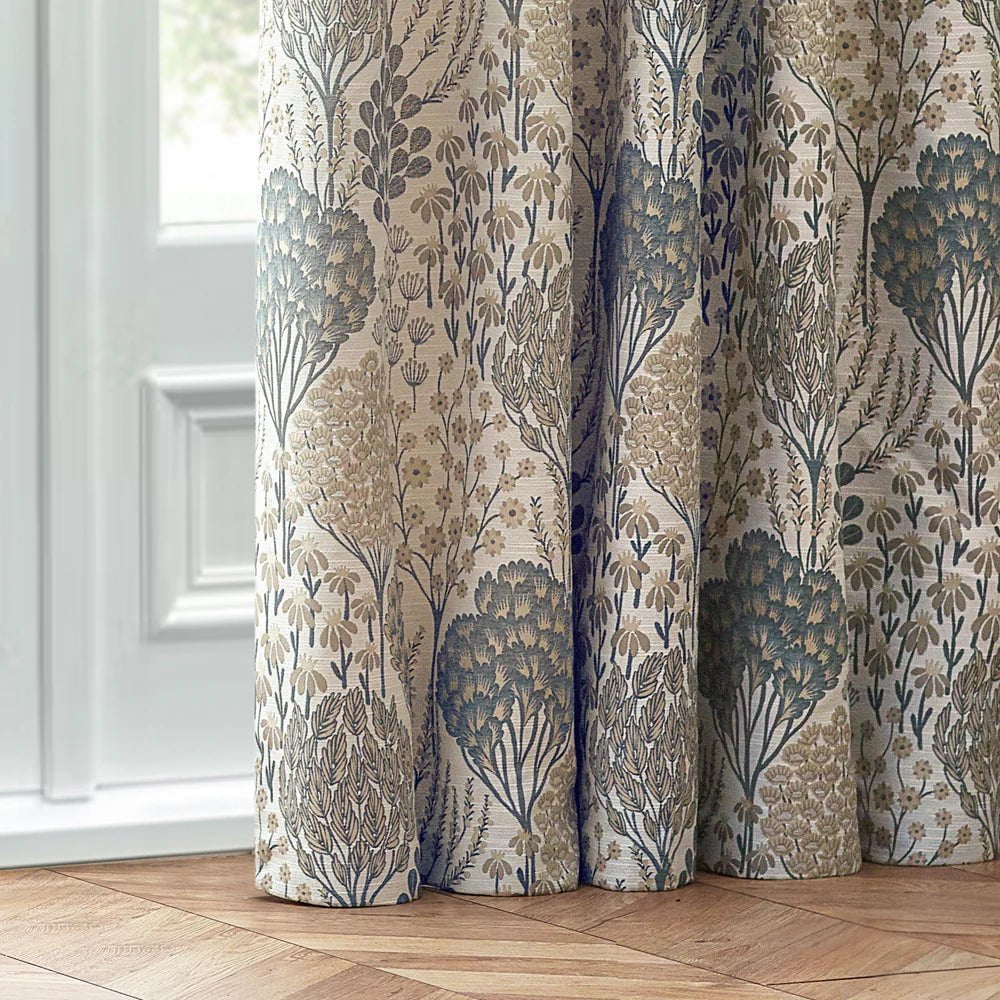 Wylder Curtains Ophelia Floral Jacquard Pencil Pleat Curtains in Wedgewood - 229 x 229cm (90 in x 90in)