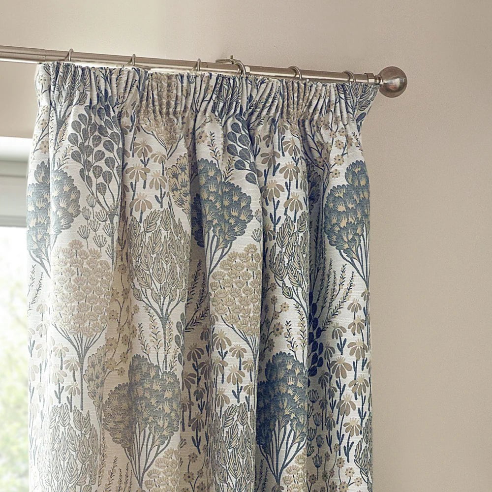 Wylder Curtains Ophelia Floral Jacquard Pencil Pleat Curtains in Wedgewood - 229 x 229cm (90 in x 90in)