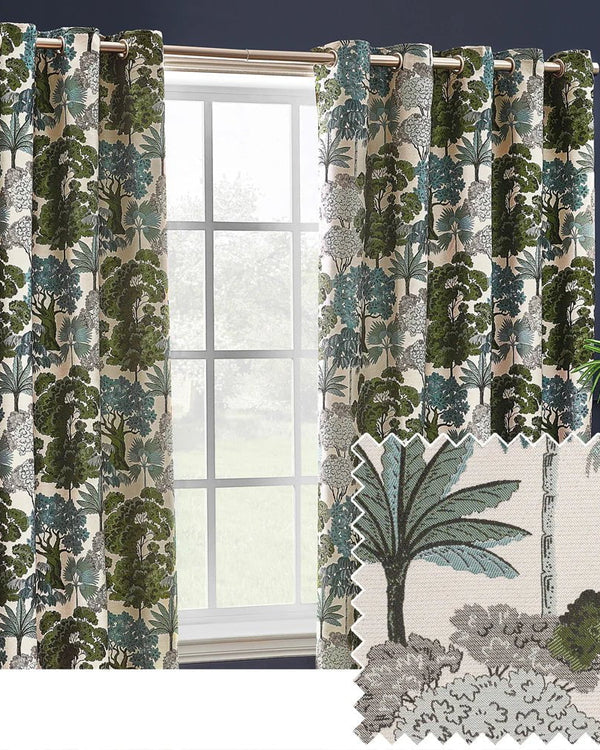 Wylder Woodlands Room Darkening Eyelet Curtains in Green