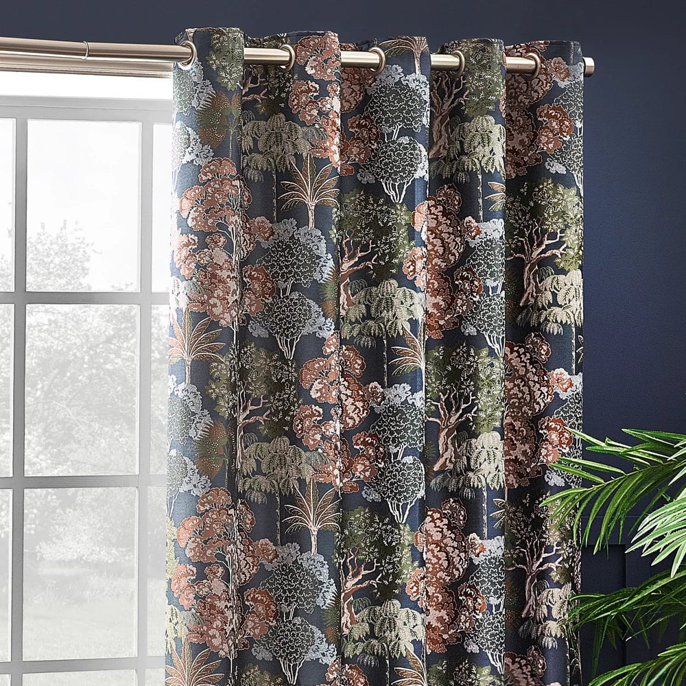 Wylder Curtains Woodlands Room Darkening Eyelet Curtains in Navy (229cm x 229cm)