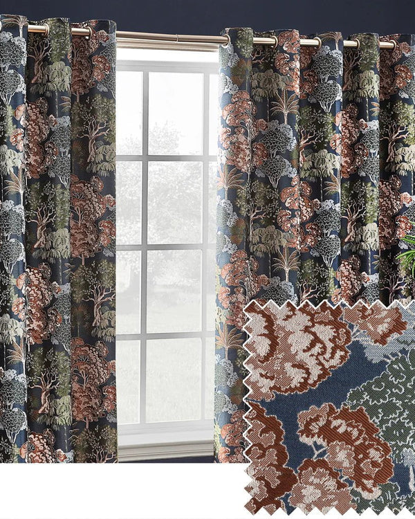 Wylder Woodlands Room Darkening Eyelet Curtains in Navy