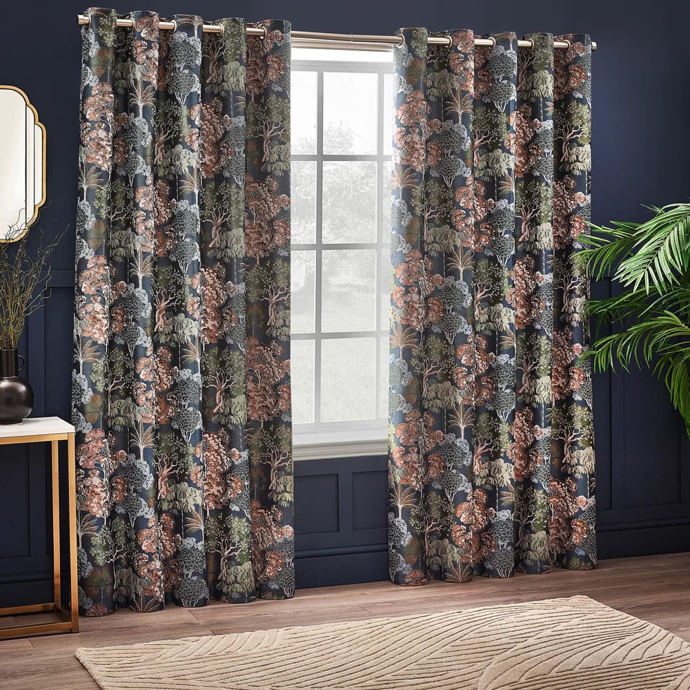 Wylder Curtains Woodlands Room Darkening Eyelet Curtains in Navy (229cm x 229cm)