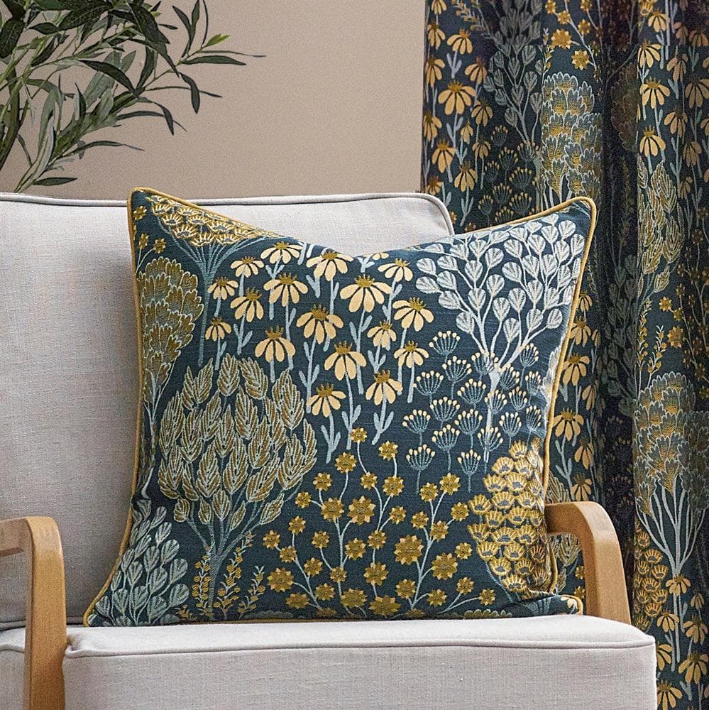 Wylder Cushions Blue/Saffron Ophelia Floral Jacquard feather filled Cushion (3 colours to choose from)