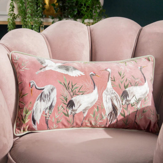 Wylder Cushions Premium Orient Cranes Feather Filled Cushion Blush
