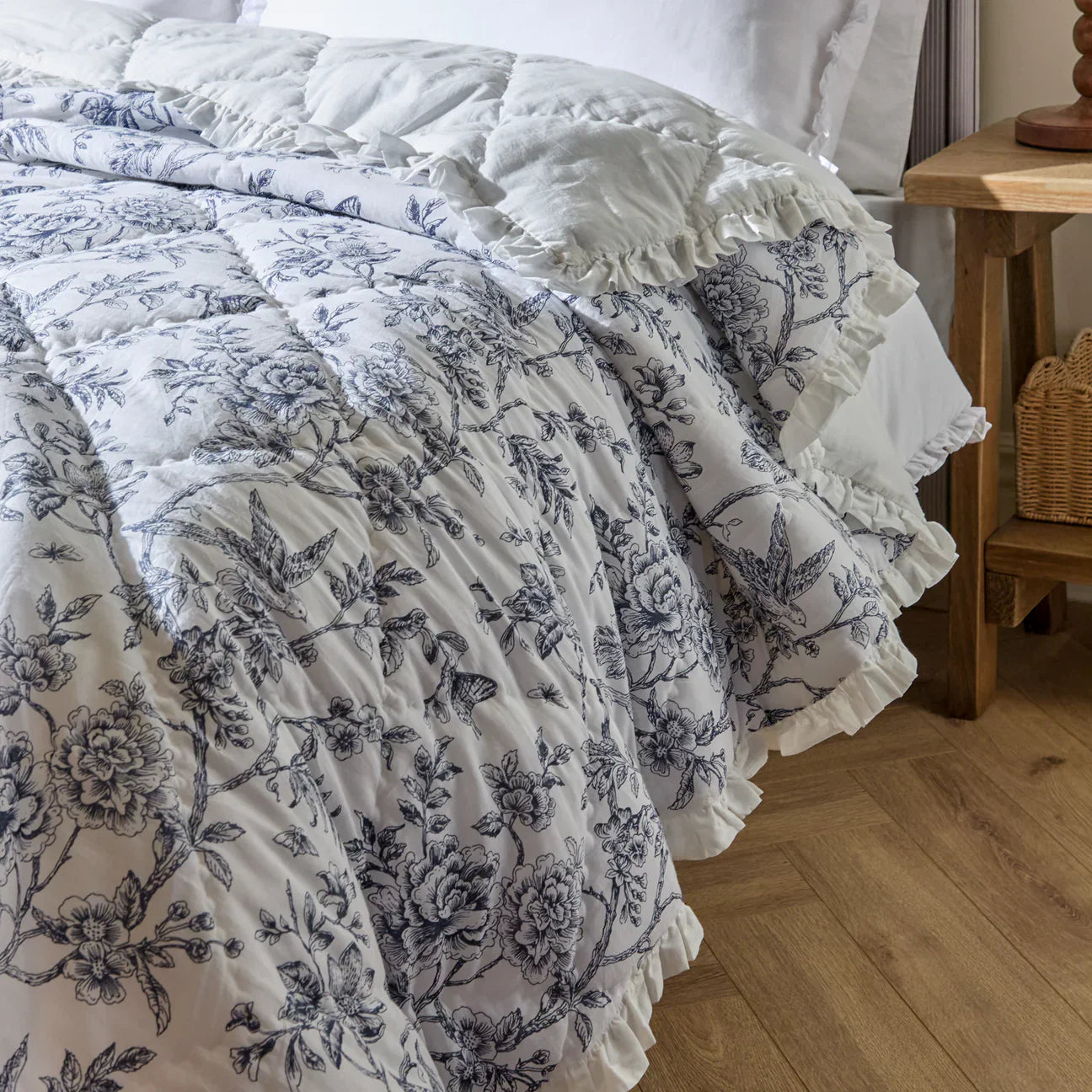 Wylder (Riva Home) Bedspread Ivory Blue / 240cm x 260cm HERMIONE RUFFLED COTTON BEDSPREAD by Wylder