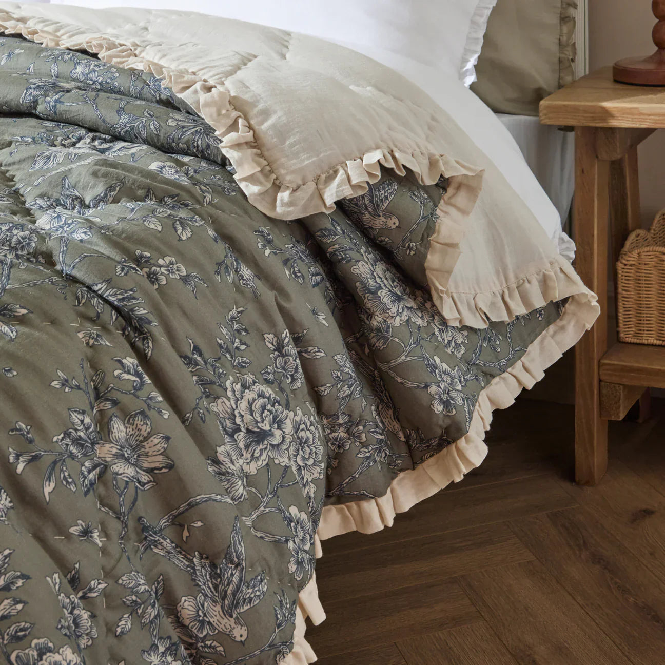 Wylder (Riva Home) Bedspread Moss / 240cm x 260cm HERMIONE RUFFLED COTTON BEDSPREAD by Wylder