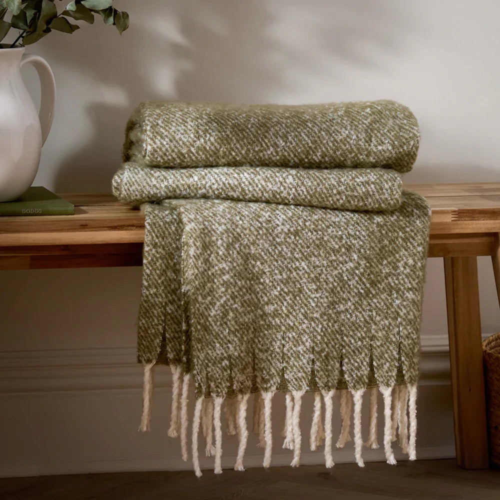 Wylder (Riva Home) Bedspread/Throw Green ISLA WOVEN TASSELLED THROW  by Wylder