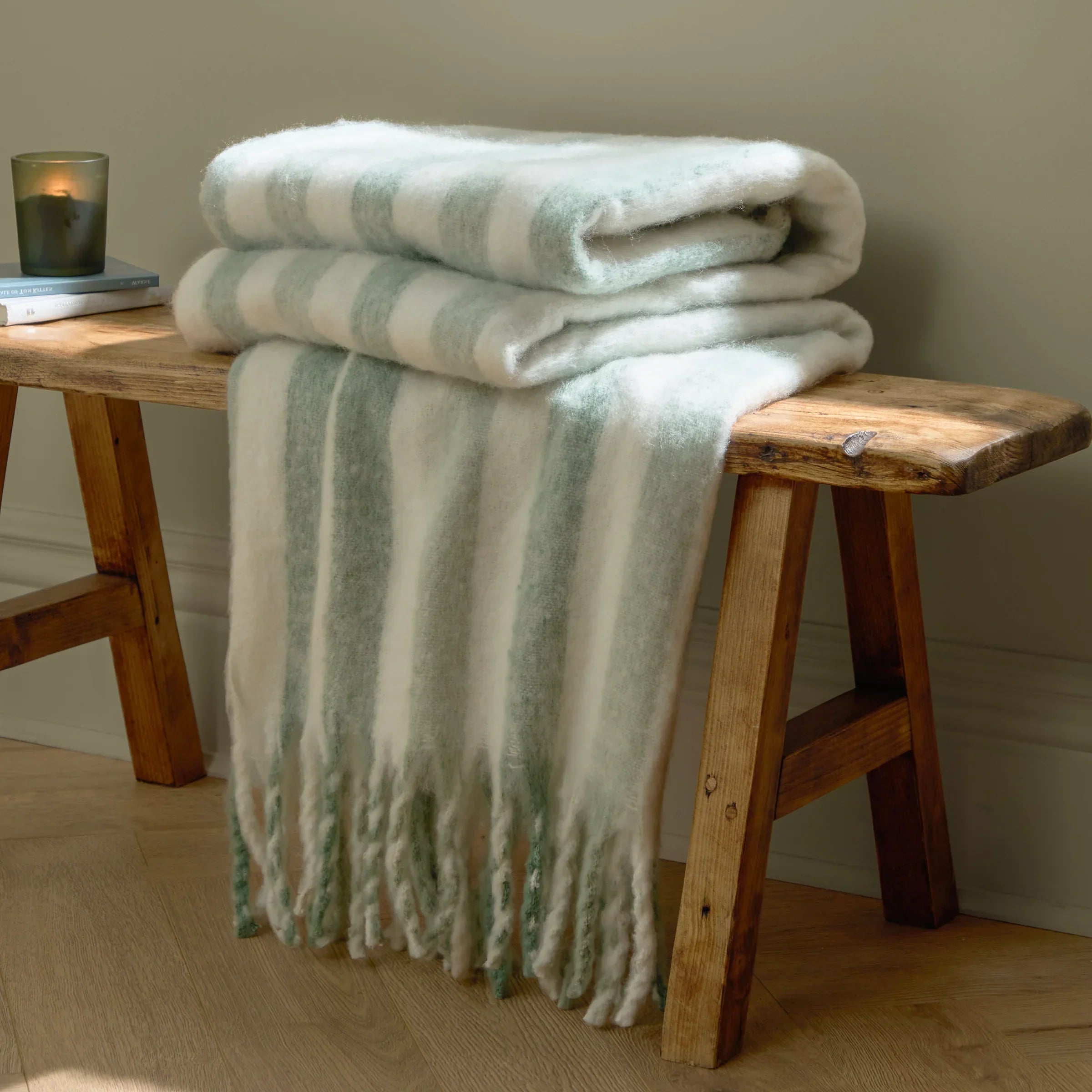 Wylder (Riva Home) Bedspread/Throw Moorland Green BEECHWOOD WOVEN STRIPE THROW  by Wylder