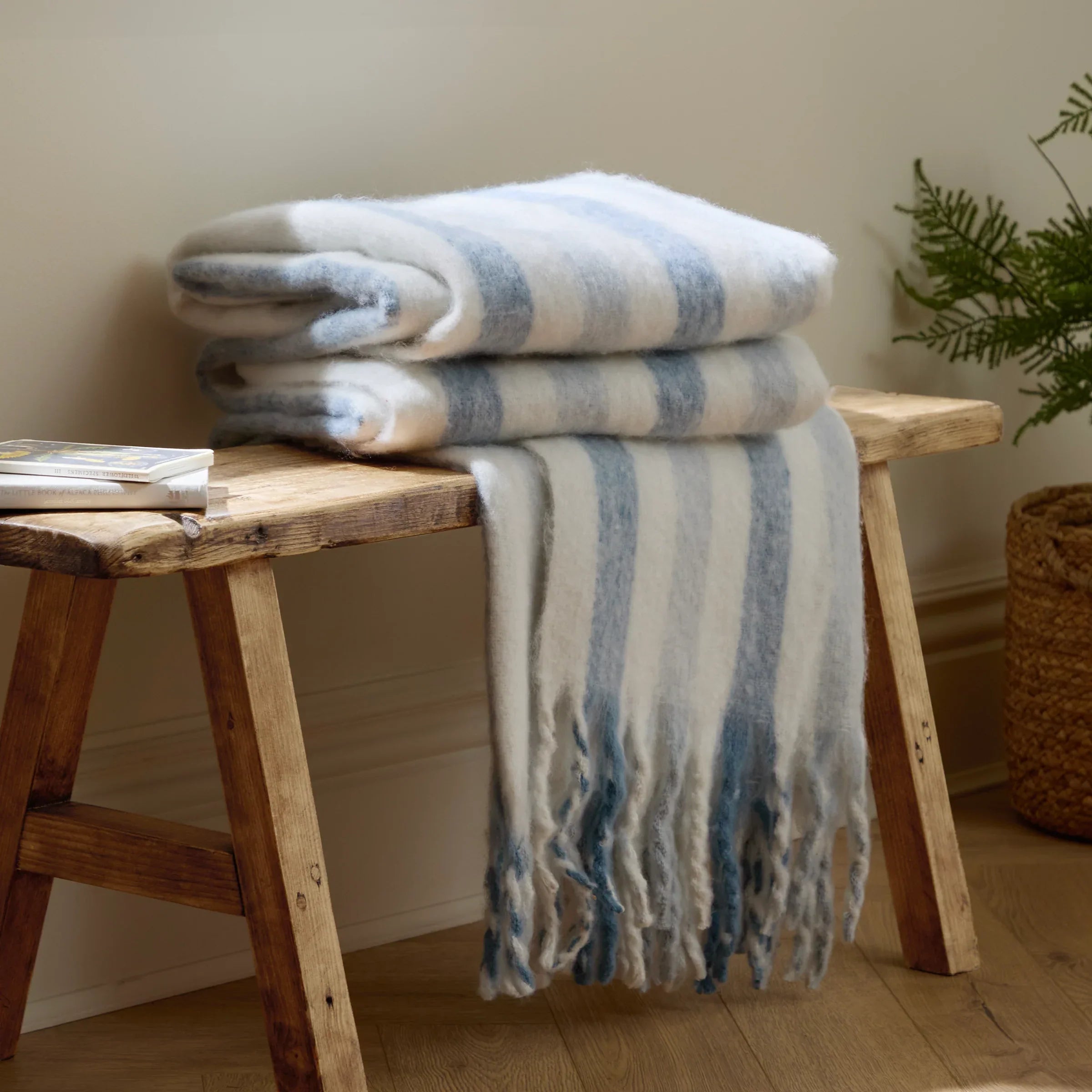 Wylder (Riva Home) Bedspread/Throw Sky Blue BEECHWOOD WOVEN STRIPE THROW  by Wylder