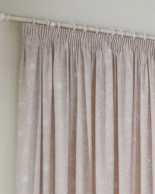 Bella Floral 100% Cotton Lined Eyelet or Pencil Pleat Curtains Natural by Wylder